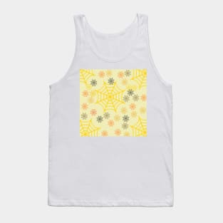 yellow black spider web halloween pattern background Tank Top